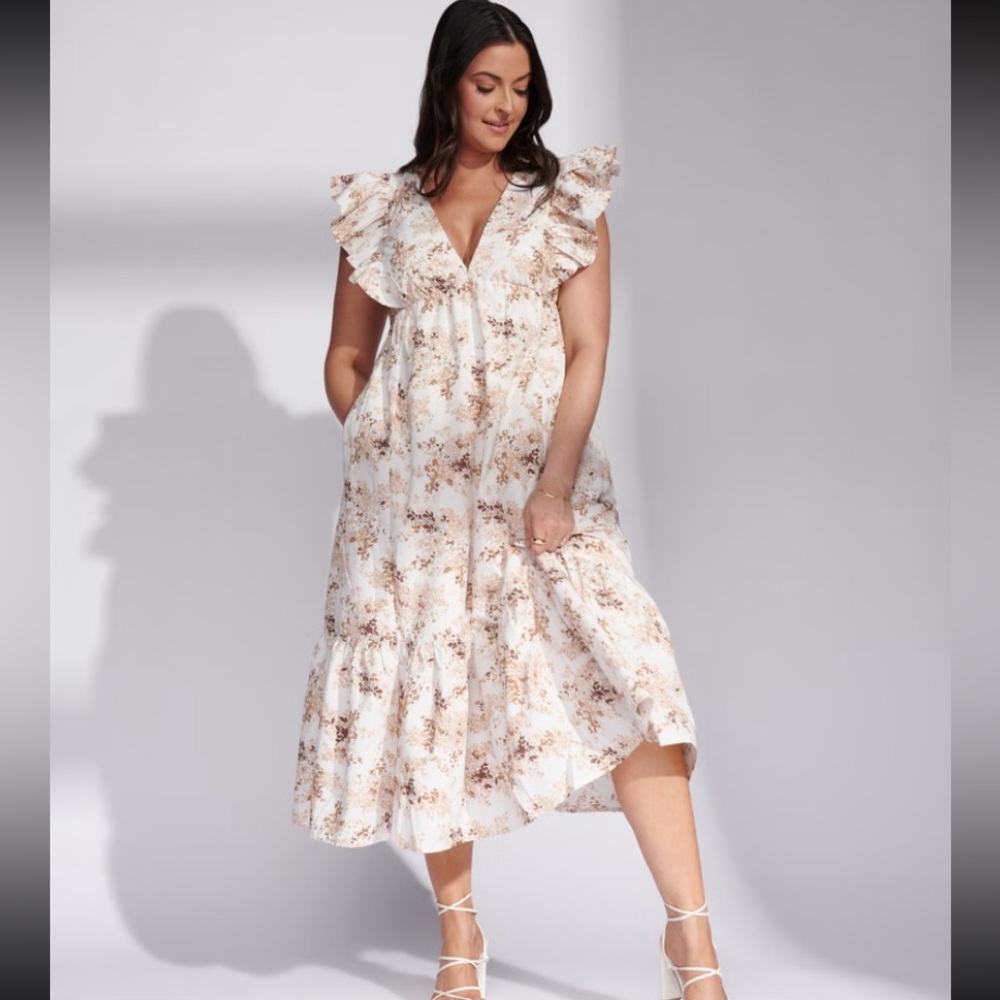 Abercrombie & Fitch Flutter Sleeve Tiered Midi Dress XS
